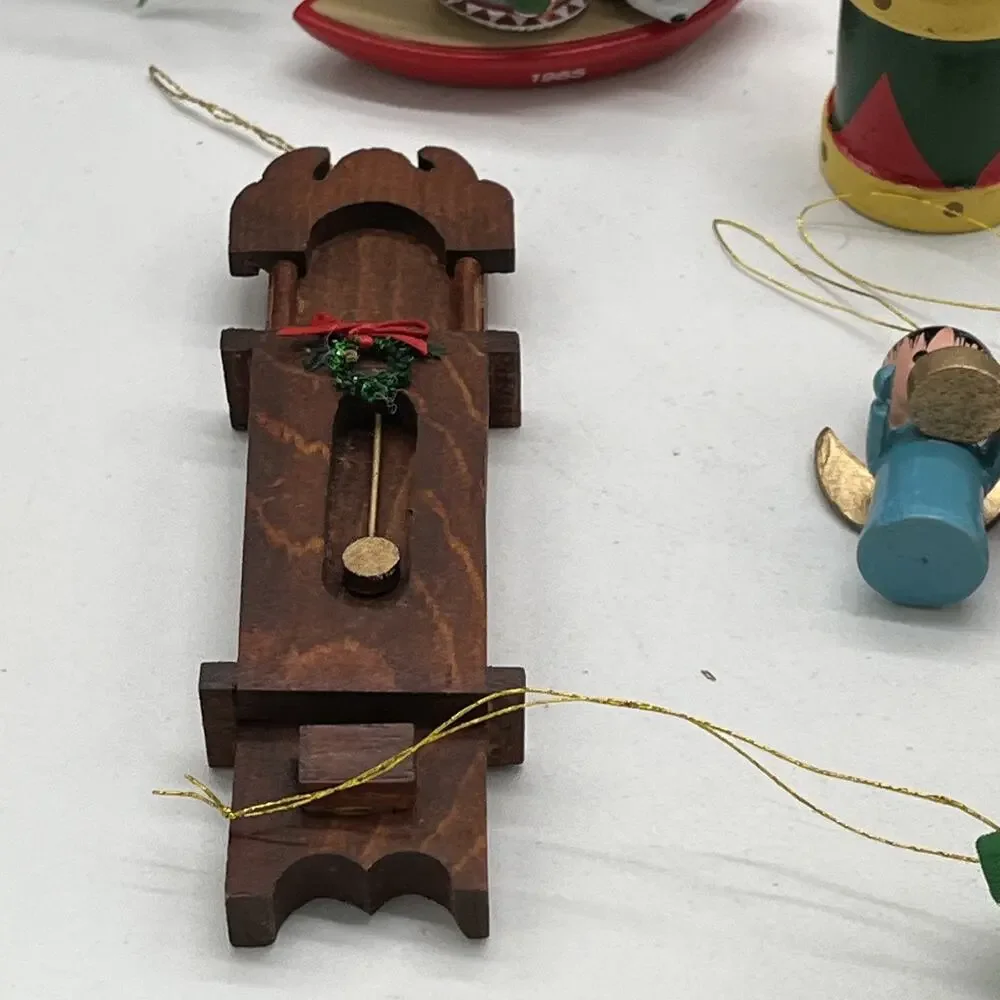 Vintage Lot Of 16 Christmas Ornaments Wooden Flocked Assorted MCM Nutcracker